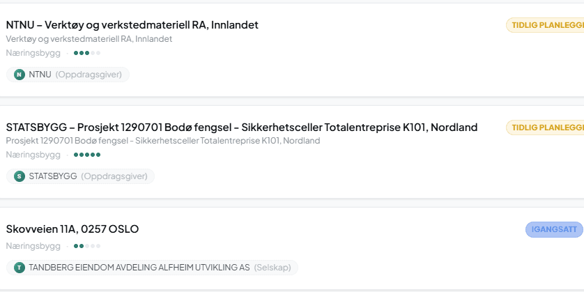 Bradar signalliste med filtre for kommune, kategori, fase og kilde. Viser signaler i Oslo med detaljert informasjon om hvert signal.